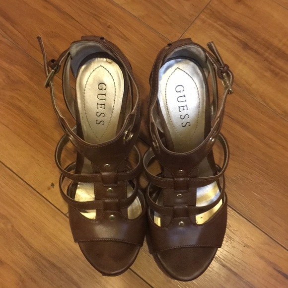 GUESS brown wedge heel shoes, size 6.5 - Picture 3 of 5